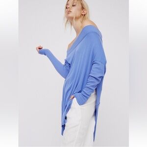 Free People We The Free Blue Off Shoulder Asymmetrical Boho Tunic Top Flowy XS